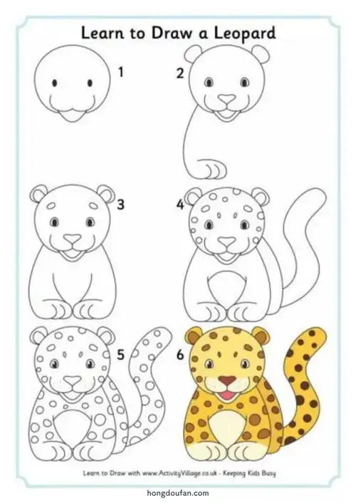 动物园,卡通,可爱,小元素,幼儿简笔画,手绘小元素,简单,绘画教程,豹子