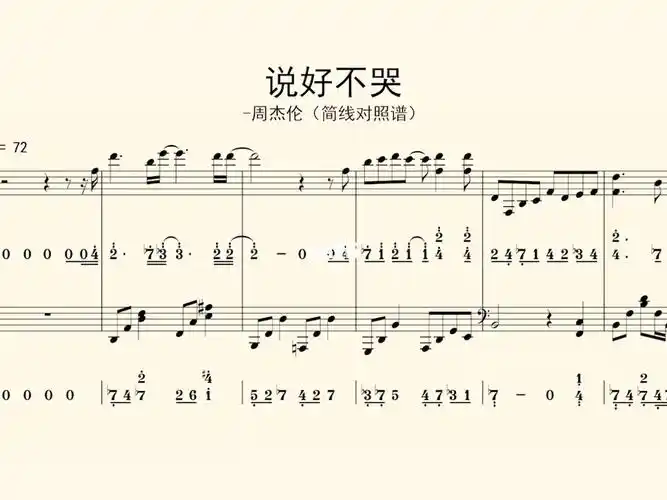 钢琴谱说好不哭周杰伦简线对照谱