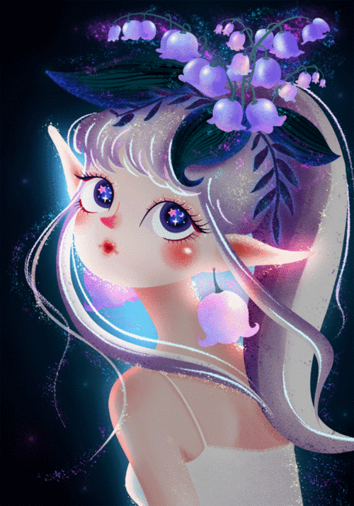 手绘卡通紫色梦幻唯美花精灵妖精女孩.