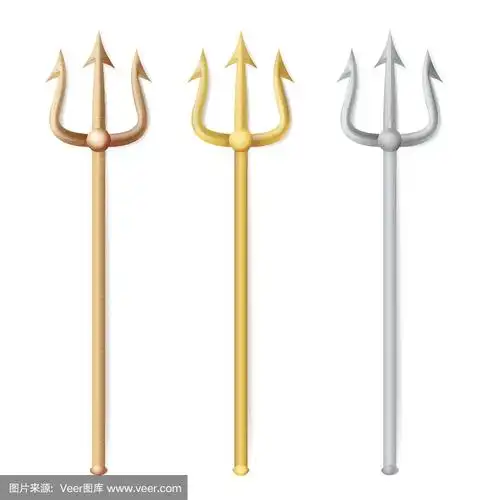 海神三叉戟向量.现实的3d剪影海王星或波塞冬武器.尖叉物体.