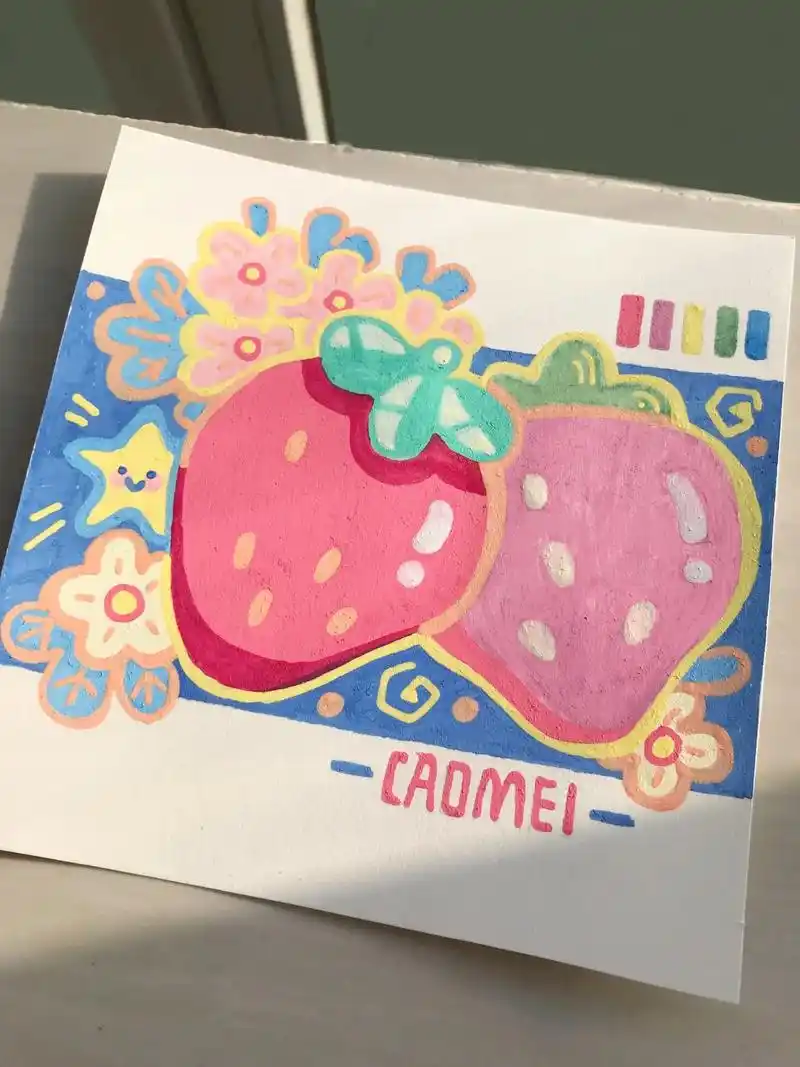 两颗草莓91!#简笔画 #丙烯马克笔 #一起学画画  - 抖音