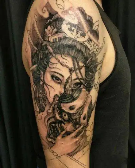 超美的日本艺妓手臂纹身图案6