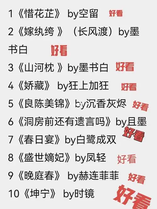 1《惜花芷》 by空留2《嫁纨绔 》(长风渡)by墨书白3《山河枕 》by