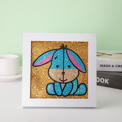 萌依儿儿童钻石贴画5d大小钻圆钻满钻带框钻石画的 蓝-色小驴