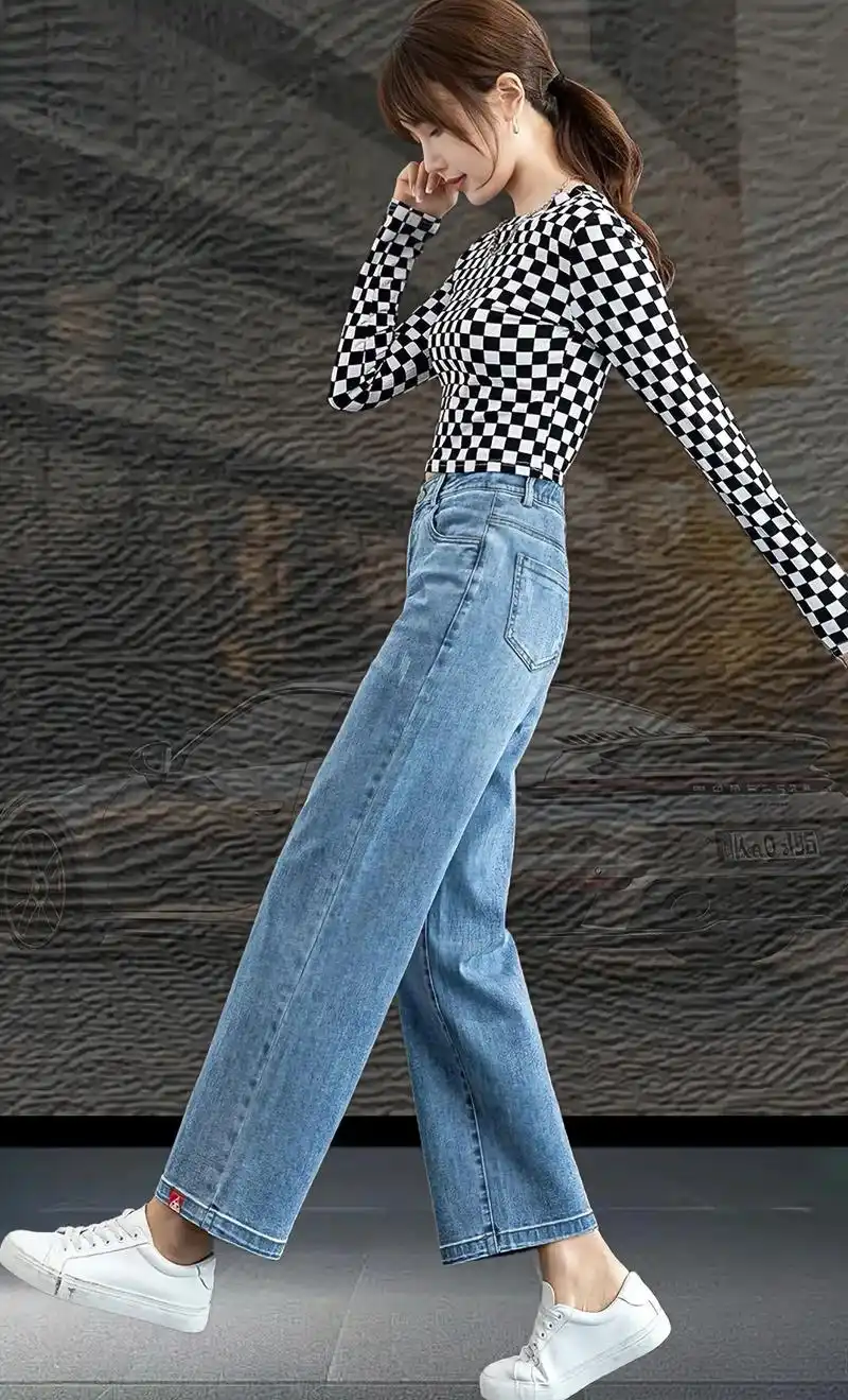 高腰阔腿牛仔裤女春季裤子大码休闲裤.#创作灵感 高腰阔腿牛仔 - 抖音