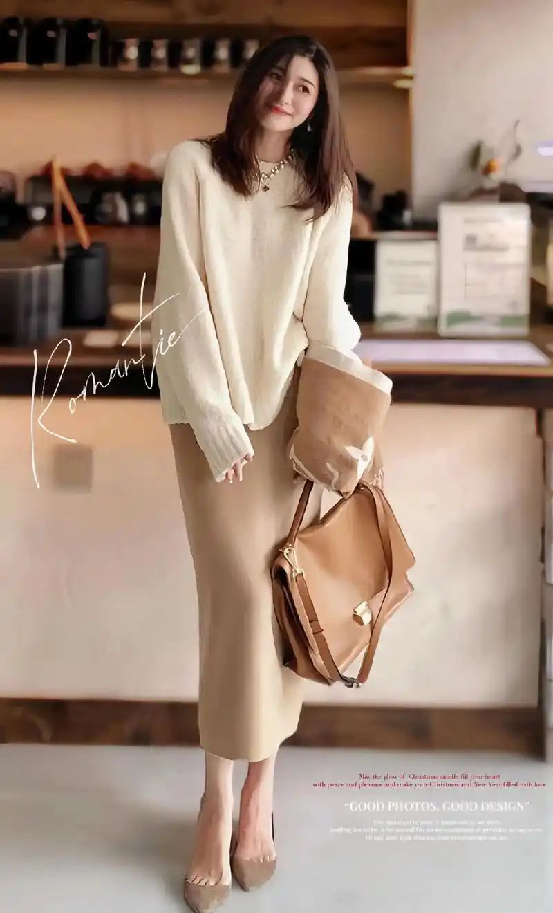 温柔风软糯毛衣套装~ 温柔气质毛衣软软糯糯宽松针织衫 卡其色 - 抖音