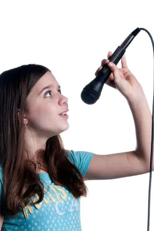 少女,唱,白色背景,女孩,麦克风,隔绝,竖图