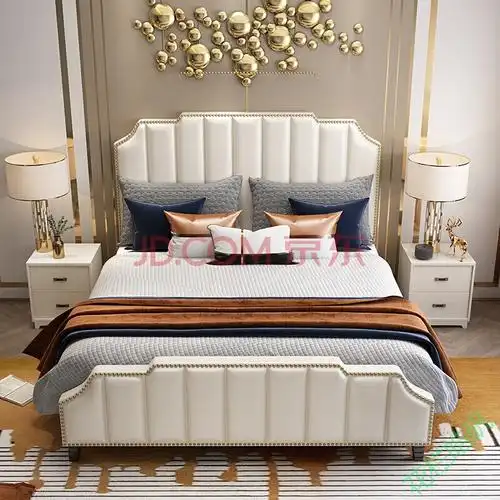 2米大床意式时尚婚床 真皮床 椰棕床垫 一个床头柜 1800mm*2000