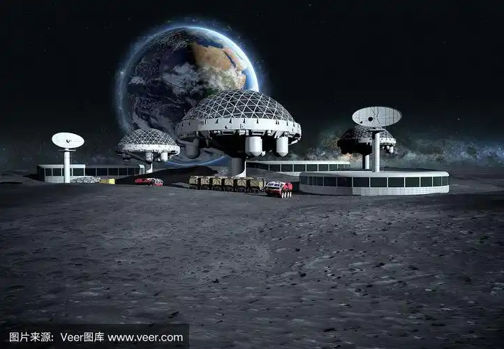 未来城市,基地,月球上的城镇.从空间角度看