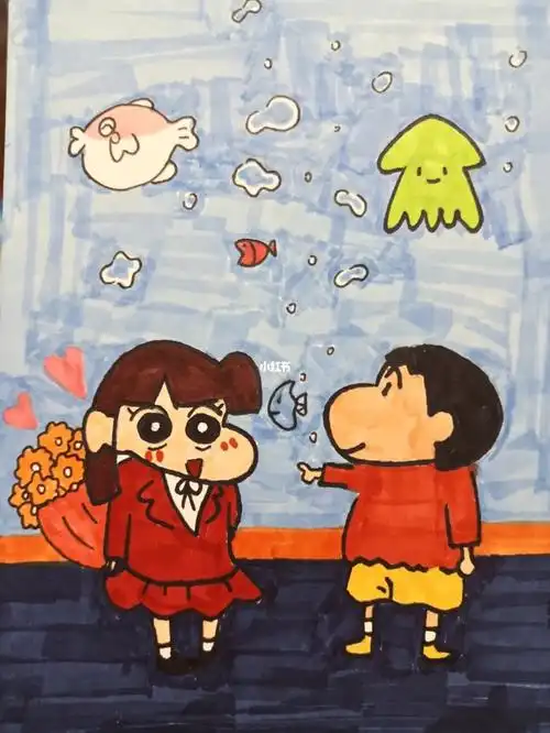 蜡笔小新简笔画教程78小爱和她的小新少爷