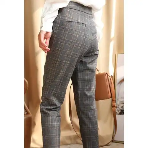 秋季新款英伦格子裤女小西西裤九分烟管裤宽休闲裤