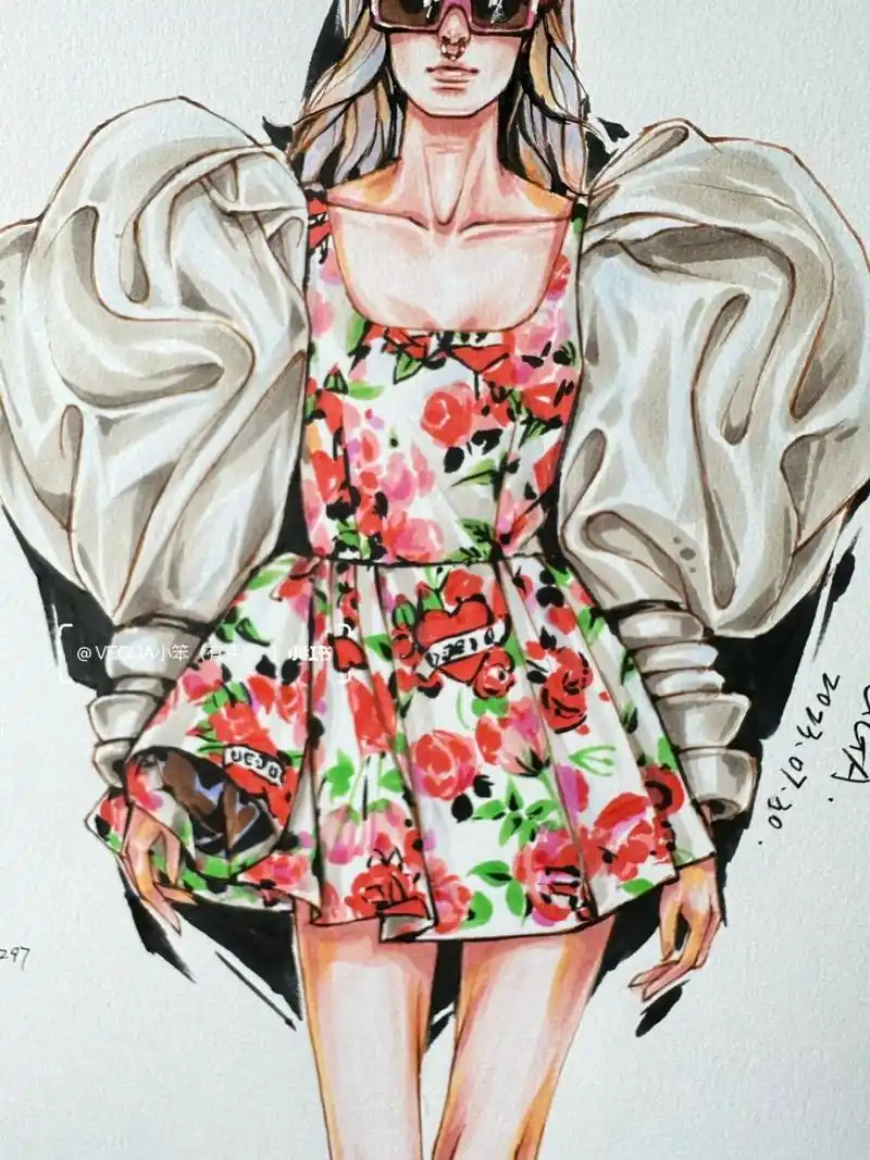 定稿服装效果图 94上色:富莱卡勒三代软头马克笔 94勾线:法卡勒