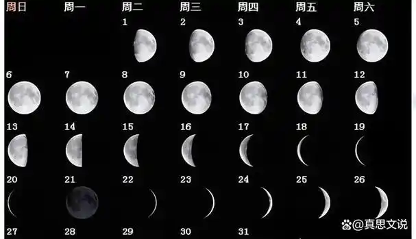 在农历的每个月中,月亮会经历从新月到满月,再到下弦月的过程,这就是