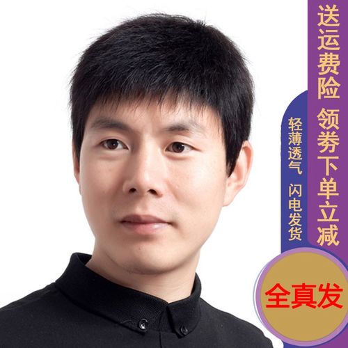 艾丝菲 假发男 真发男生斜刘海韩版假发套 中年男士帅气假发套 黑色