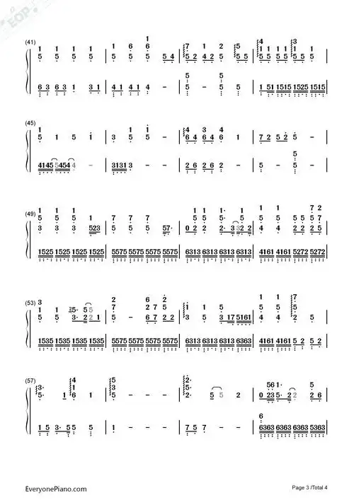 空白格钢琴伴奏-一生一世片尾曲双手简谱预览3