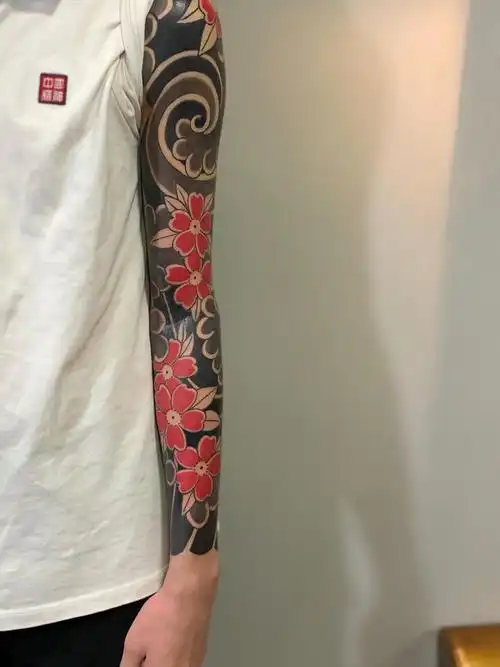 【樱花臂】_纹身图案手稿图片_海口墨痕的纹身作品集