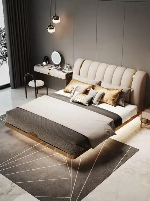 悬浮床现代轻奢真皮床2022年新款主卧极简
