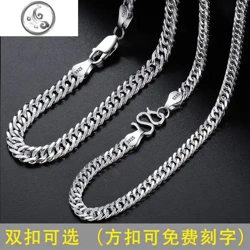 s925纯银男士项链双扣嘻哈链镀白金男潮侧身链马鞭链宽款学生银链jimi