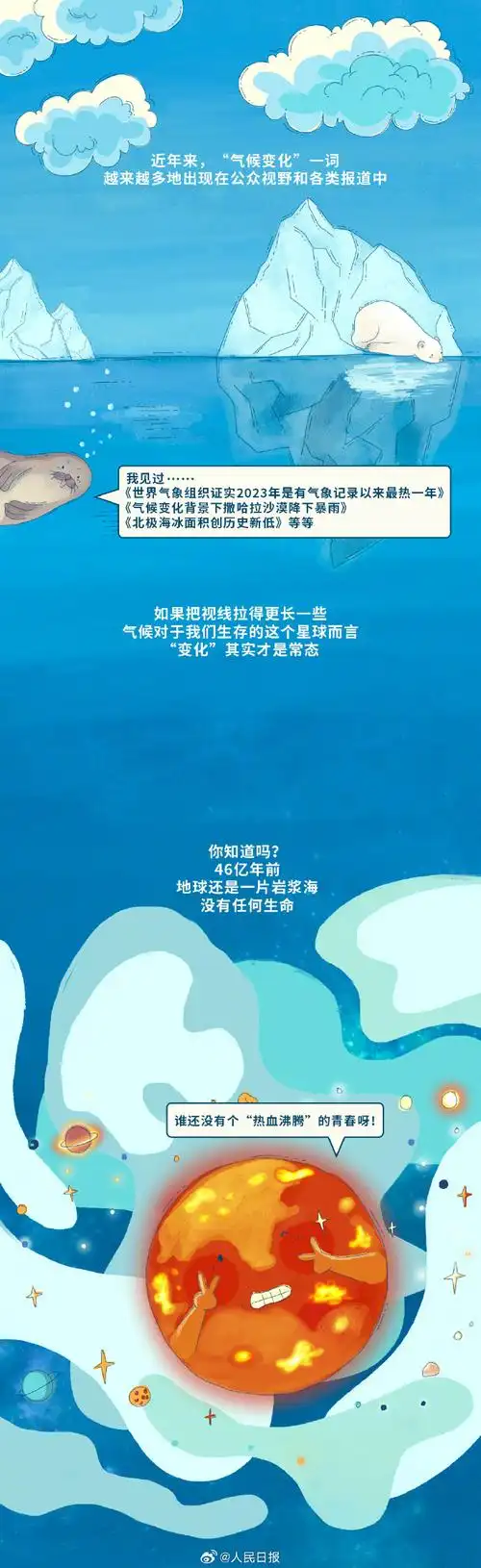 手绘穿越46亿年看气候变化##2024年世界气象日