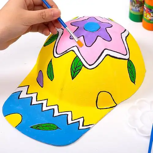 纸浆棒球帽儿童手绘白坯太阳帽涂色填色环保纸帽子手工diy材料