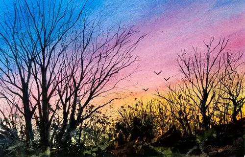 清冽宁静,自然透亮的唯美水彩风景画