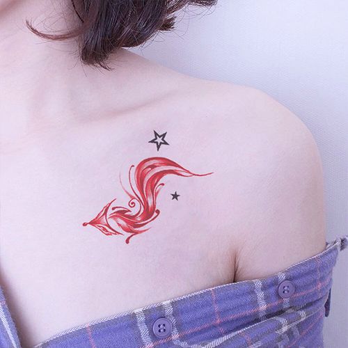 小清新纹身贴防水女持久仿真性感网红款红色狐狸胸部锁骨纹身贴纸