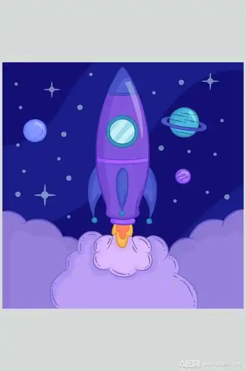 云雾星球卡通火箭插画矢量素材素材