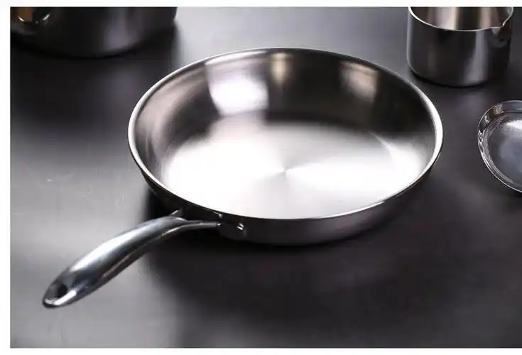 不锈钢煎锅加厚304平底锅不粘炒菜锅无涂层煎盘烙饼锅饼铛家用商用