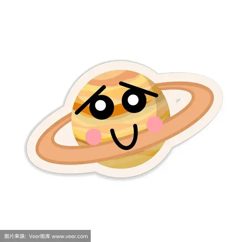 卡通土星行星图标可爱的脸在白色