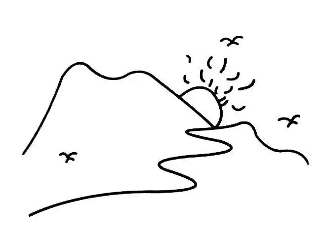 太阳落山风景简笔画步骤图片大全