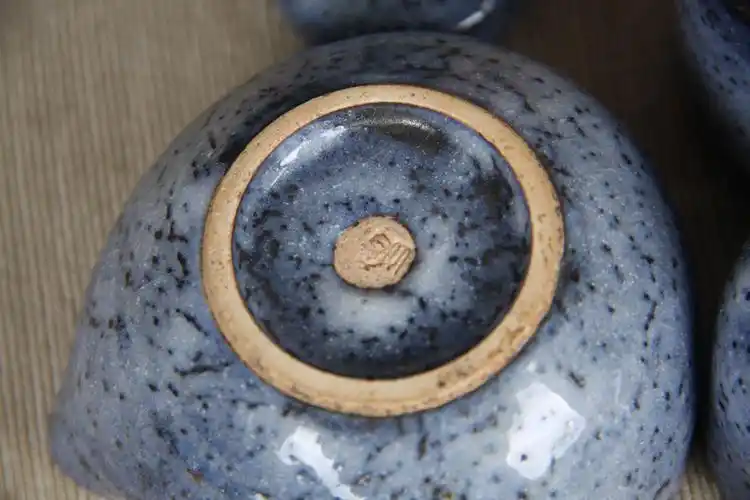 日本陶瓷蓝志野志野烧茶道煎全套还带茶叶罐