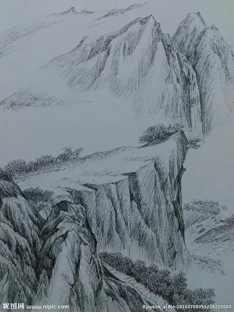 山水素描画 山水素描画图片简单