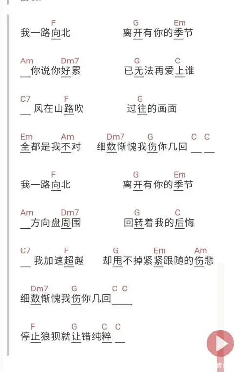 周杰伦《一路向北》钢琴弹唱简谱