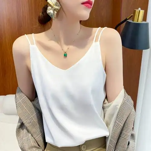 真丝吊带背心女内搭宽松外穿黑色无袖上衣春夏小西装桑蚕丝打底衫