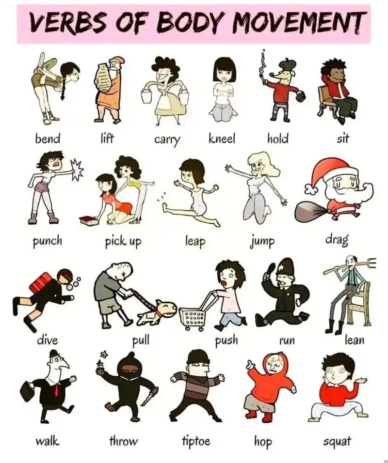 让小人人教你,关于身体动作的常见英语动词 bend:弯曲 lift:提起