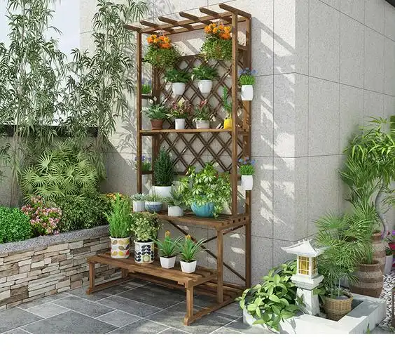 防腐木庭院阳台花架置物架实木落地式多层花架子室外户外花盆架子