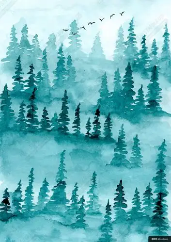 有薄雾的森林杉树水彩背景矢量素材