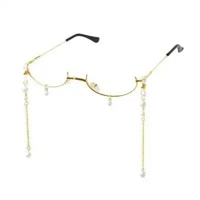 眼睛半框流苏挂坠古风眼镜cosplay眼镜框珍珠吊坠带链条装饰个性
