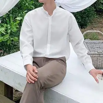 固竞衬衣男免熨烫二更夏季休闲纯色搭配高级感长袖士衬衫港风垂感商务