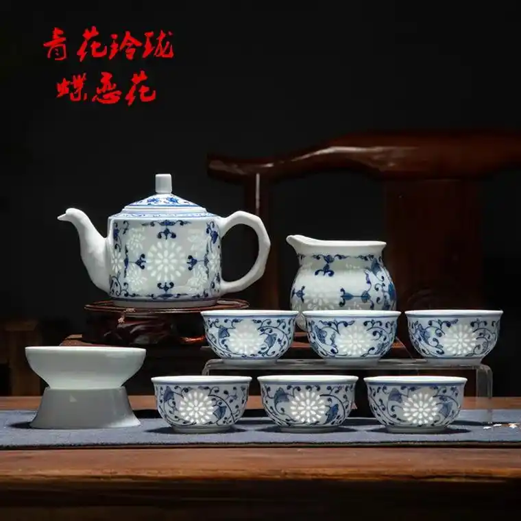 经典看青花丨景德镇青花玲珑茶具套装.#景德镇陶瓷 #青花瓷  - 抖音