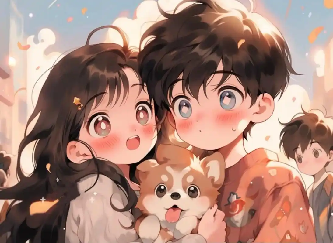 超可爱动漫情侣背景图