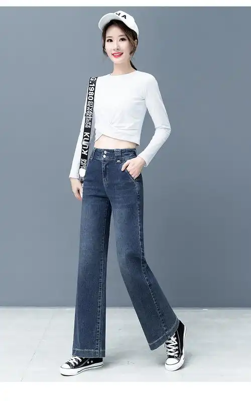 休闲直筒牛仔裤女士潮20年年新款初秋装高腰显瘦宽松阔眼牛子裤