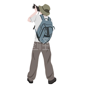 图怪兽原创元素旅游插画元素背着包拿着相机到处拍照的摄影师