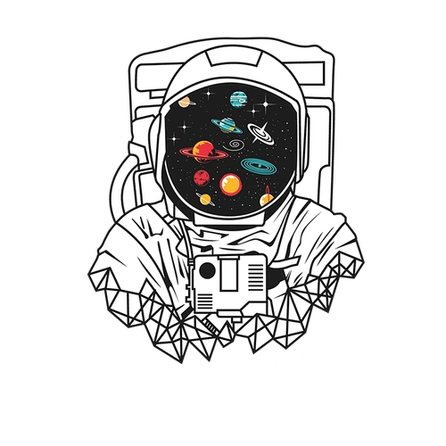 手绘科技感宇航员与行星免抠素材