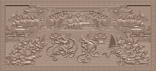 舞女精雕图古代人物仕女浮雕图扫描图灰度图浮雕图电脑雕刻图挂匾