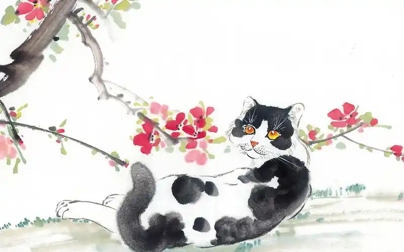 可爱猫咪国画桌面壁纸下载