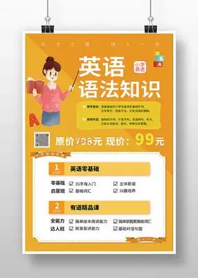 卡通橘色英语语法知识培训海报