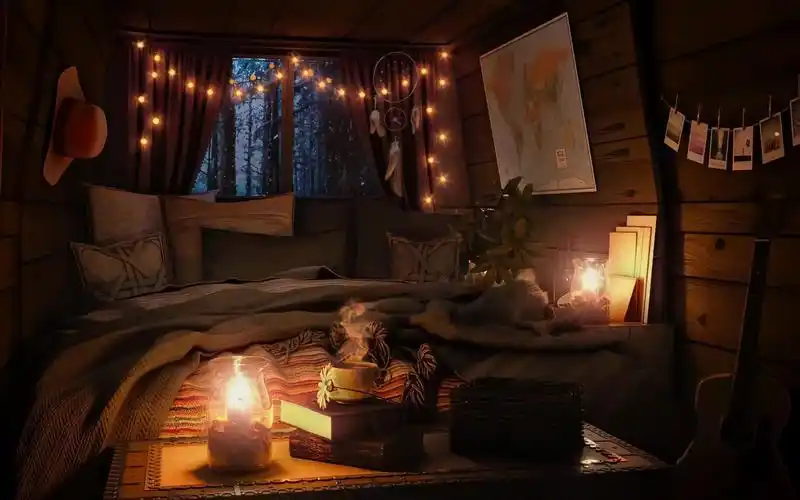 温馨的卧室氛围【室内雨声】