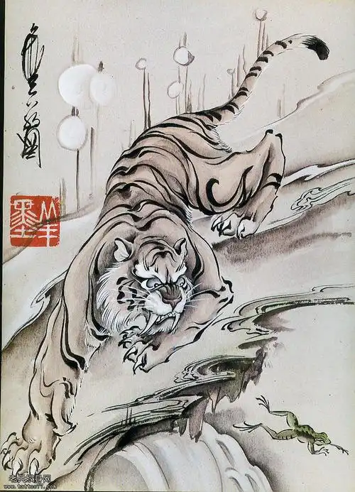 老兵纹身推荐一款霸气的下山虎纹身图案