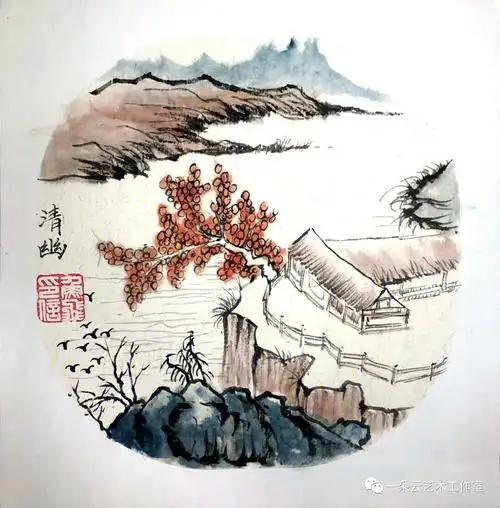 绘画教程儿童国画彩色山水画山水清幽